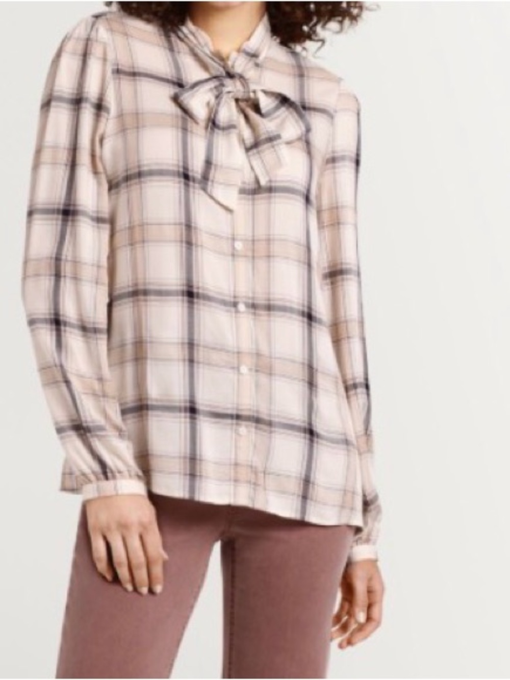 Button Down Blouse with Bowtie